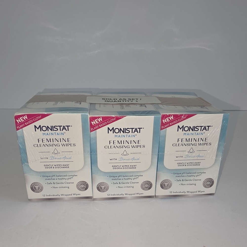 Monistat Maintain Boric Acid Feminine Wipes, 12 Count (Pack of 3)